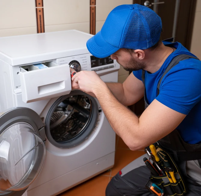 Técnico reparando lavadora a domicilio en Barcelona